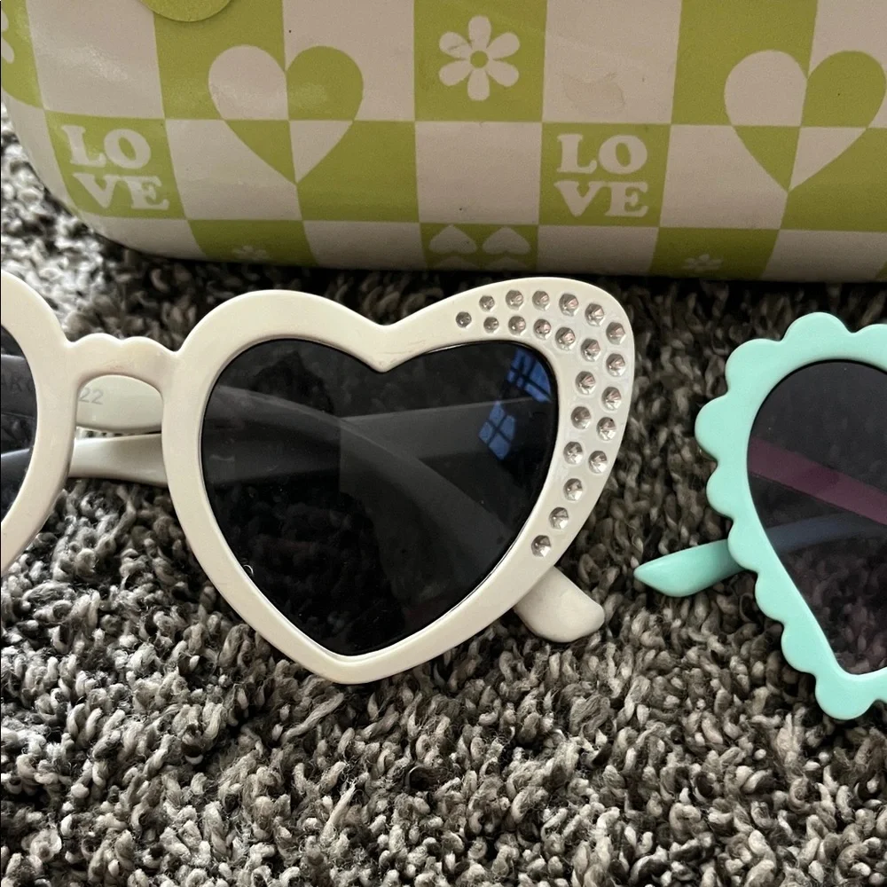 Heart-Shaped Kids Sunglasses Set with Case- 2 pairs